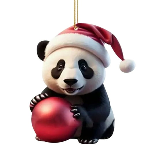 Luoshdecor Panda Ornament 2025 for Christmas Tree,Acrylic Cute Pandas Santa Hat Christmas Hanging Decoration for Christmas Tree Indoor Home Decor