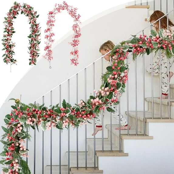 Luoshdecor Pink Berries Garland Artificial Vines Hanging Barries Garland for Wedding Decoration, Room Party Christmas Arch Proch Decor, Fake Floral Garlands 6.56 ft