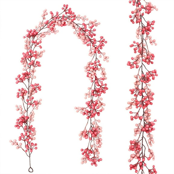 Luoshdecor Pink Berries Garland Artificial Vines Hanging Barries Garland for Wedding Decoration, Room Party Christmas Arch Proch Decor, Fake Floral Garlands 6.56 ft