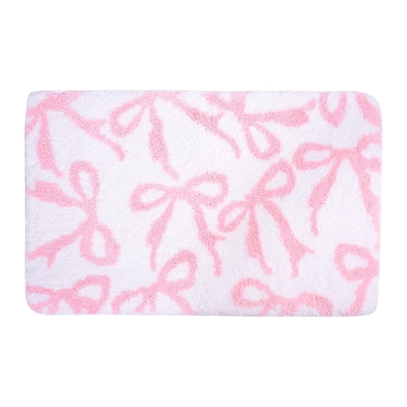 Luoshdecor Pink Bow Bathroom Rugs,Comy Soft Cute Bow Bath Mat for Front Door, Bedroom, Living Home Decor 23.6x15.7 in