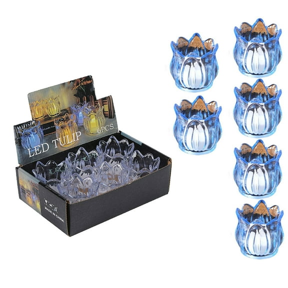 Luoshdecor Plastic Led Light Candle,6Pcs Flameless Tulip Crystal Tealight Candle for Wedding, Birthday Party, Home Table Centerpiece Décor