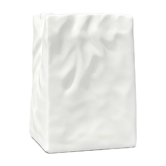 Luoshdecor Plastic Plant Pot,White Crinkle Paper Bag Shape Flower Vase for Indoor & Outdoor Garden Decor