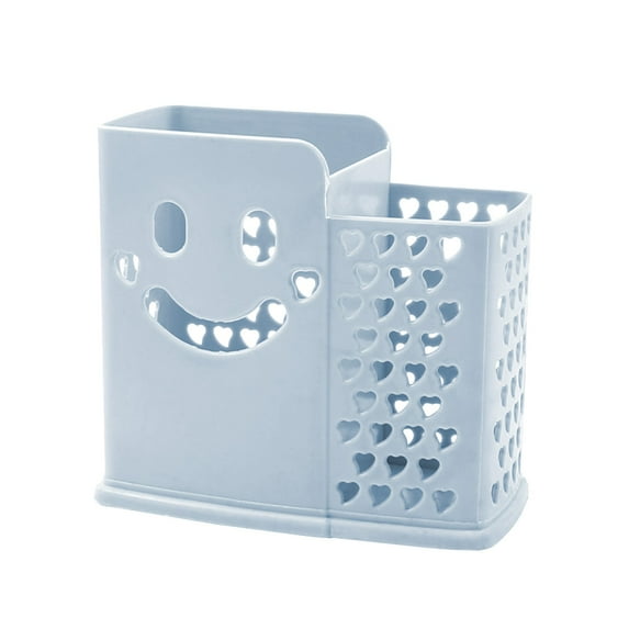 Luoshdecor Plastic Utensil Holder,Kitchen Counter Silverware Cutlery Organizer 2 compartments for Spoons, Forks, Knifes, Chopsticks (Smile Face)