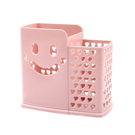 Luoshdecor Plastic Utensil Holder,Kitchen Counter Silverware Cutlery Organizer 2 compartments for Spoons, Forks, Knifes, Chopsticks (Smile Face)