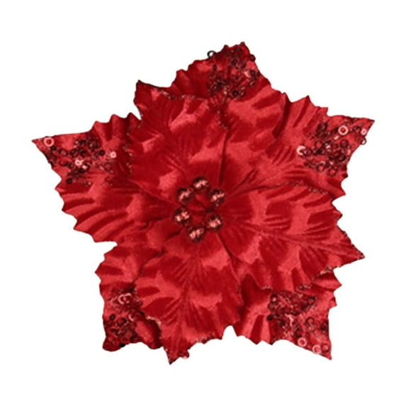 Luoshdecor Poinsettia Artificial Christmas Flowers,Sequined Christmas Poinsettia Flower Picks for Wedding Party Wreath Decoration 10.6 in