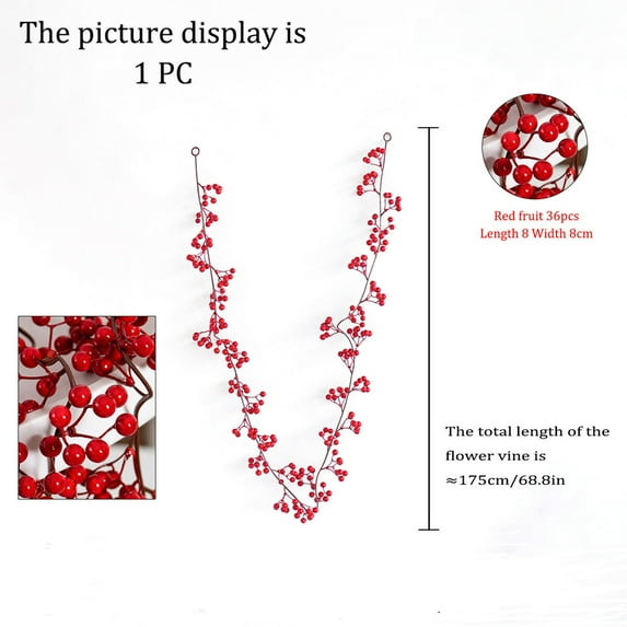 Luoshdecor Red Berry Garland,Artificial Red and Burgundy Berry Garland for Indoor Outdoor Home Fireplace Winter Holiday New Year Decor 68.8 in