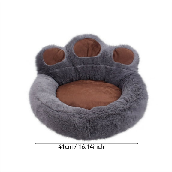 Luoshdecor Round Bolster Pet Bed for Dog or Cat with Flannel Top, Cute Animal Paw Shape Washable Fluffy Pet Bed for Cats or Small Dogs