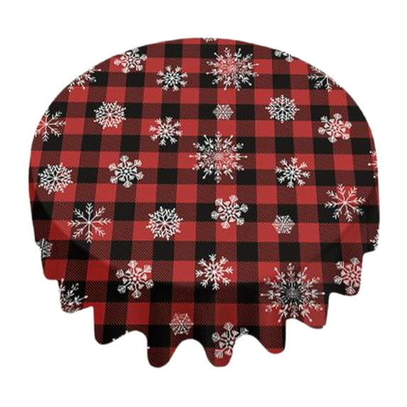 Luoshdecor Round Christmas Tablecloth,Plaid Reindeer Snowflakes Table Cover for Indoor Party Winter Holiday Kitchen Christmas Decorations 60 in