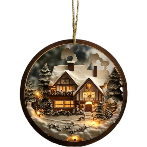 Luoshdecor Rustic Winter Cabin Christmas Ornament,Acrylic Woodland Reindeer Hanging Round Decorations for Christmas Party New Year Party Gift Supplies