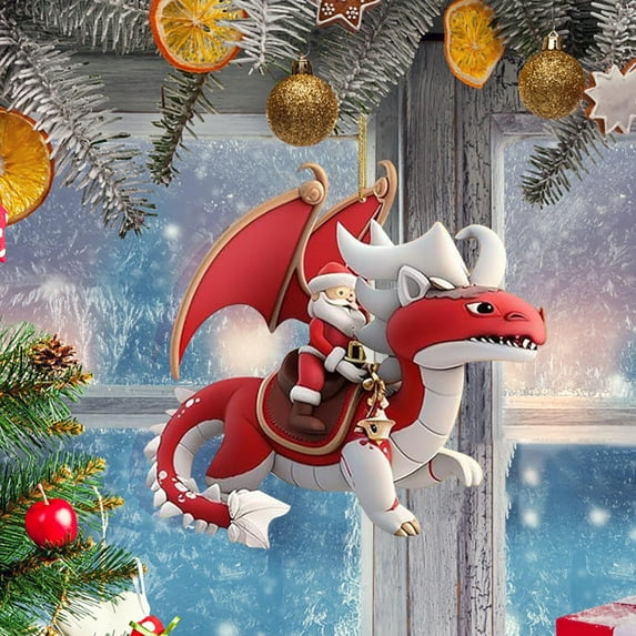 Luoshdecor Santa on Dragon Ornament 2025,Funny Acrylic Santa Claus Dragon Decoration for Christmas Tree Home Gift Decor