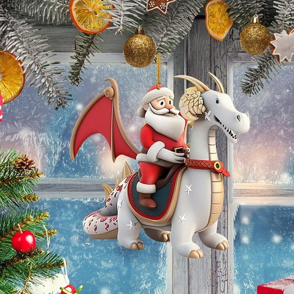 Luoshdecor Santa on Dragon Ornament 2025,Funny Acrylic Santa Claus Dragon Decoration for Christmas Tree Home Gift Decor