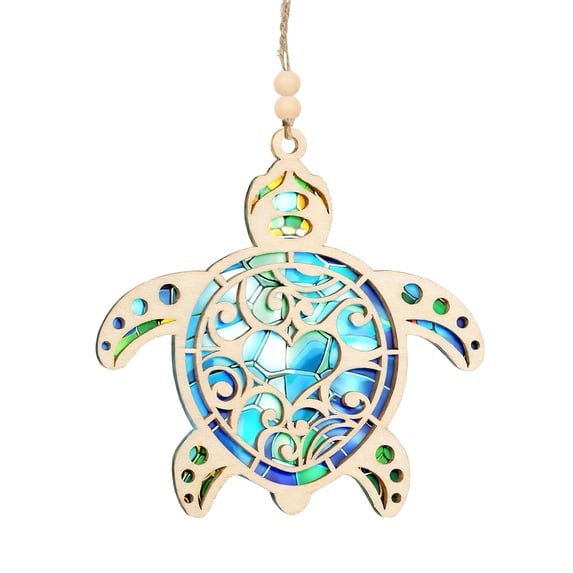 Luoshdecor Sea Turtle Ornament,Stained Glass Turtle Window Hanging Suncatcher for Turtle Lovers, Wall Decor for Indoor Outdoor