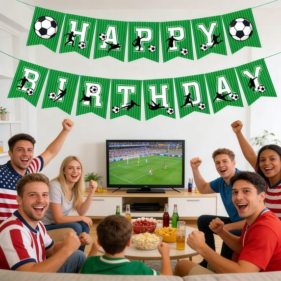 Luoshdecor Soccer Happy Birthday Banner,Green Soccer Football Birthday Party Decorations for Birthday Party Decorations