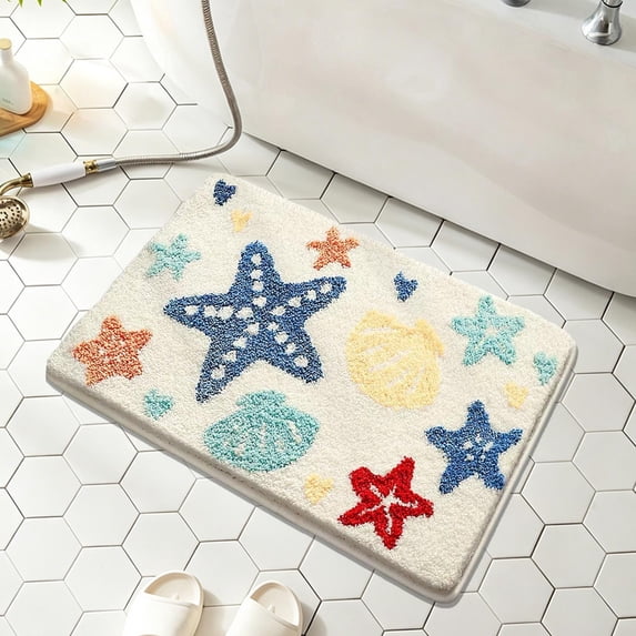 Luoshdecor Soft Plush Beach Bathroom Mat,Non-Slip Ocean Wave Theme Bath Rug for Bathroom Kitchen Entryway Home Decor