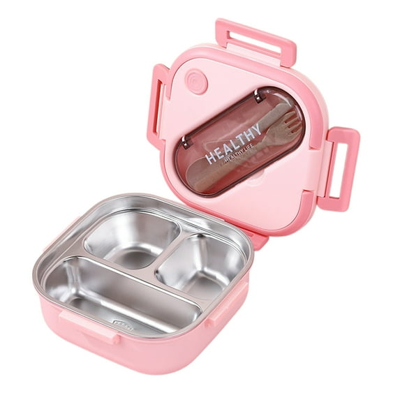 Luoshdecor Stainless steel Lunch Box,3 Compartment Bento Box for Teen,Portable Leakproof Salad Lunch Container with Fork, Spoon for Family, Work, Picnics