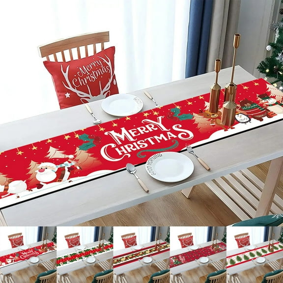 Luoshdecor Table Runner Christmas,Red Snowman Santa Merry Christmas Table Decorations Table Cover for Winter Holiday Kitchen Party