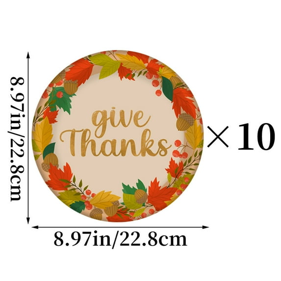 Luoshdecor Thanksgiving Paper Plates 10Pcs ,Autumn Harvest Disposable Dinnerware,Vintage Autumn Decorative Tableware for Home Party Decor