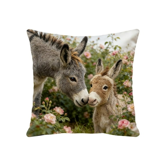 Luoshdecor Throw Pillow Cover 18x18,Rustic Donkey Wildflower Pillowcase for Room Couch Sofa Bed Home Decor(Double-Sided)