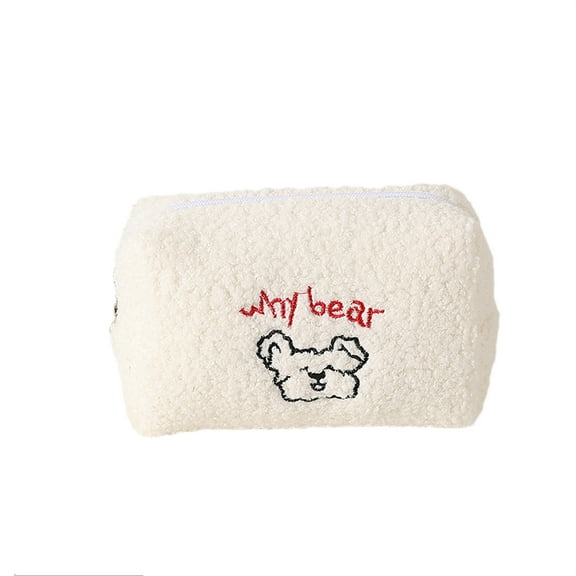 Luoshdecor Tufted Makeup Bag,Cute Bear Cosmetic Bag for Women Teen,Portable Travel Bag Clutch Makeup Brush Bag for Travel,Work