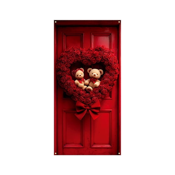 Luoshdecor Valentine’s Day Door Cover,35x70 in Love Heart Door Banner Romantic Scene Decoration for Front Door Indoor Outdoor Valentine Party