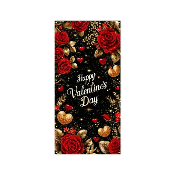 Luoshdecor Valentine’s Day Door Cover,35x70 in Love Heart Door Banner Romantic Scene Decoration for Front Door Indoor Outdoor Valentine Party