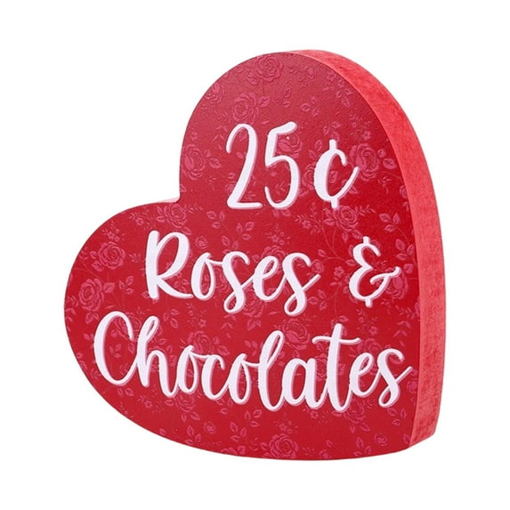 Luoshdecor Valentine's Day Wooden Heart Decor,Red & Pink Romantic Wood Tabletop Block Sign for Wedding Valentine Party