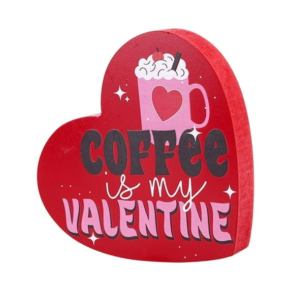 Luoshdecor Valentine's Day Wooden Heart Decor,Red & Pink Romantic Wood Tabletop Block Sign for Wedding Valentine Party