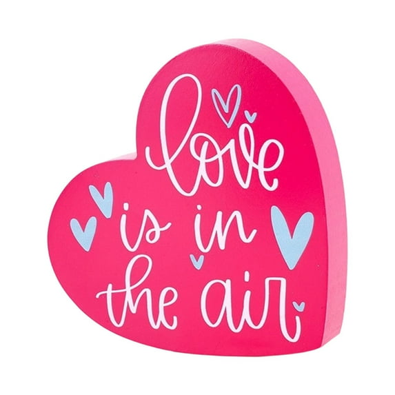 Luoshdecor Valentine's Day Wooden Heart Decor,Red & Pink Romantic Wood Tabletop Block Sign for Wedding Valentine Party