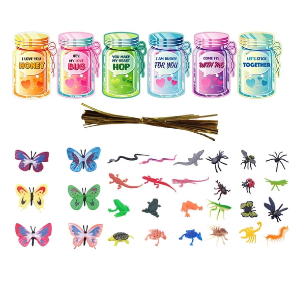 Luoshdecor Valentines Day Cards for, Candy Jar Shape Valentines Cards for Boys Girls School Classroom Party Supplies