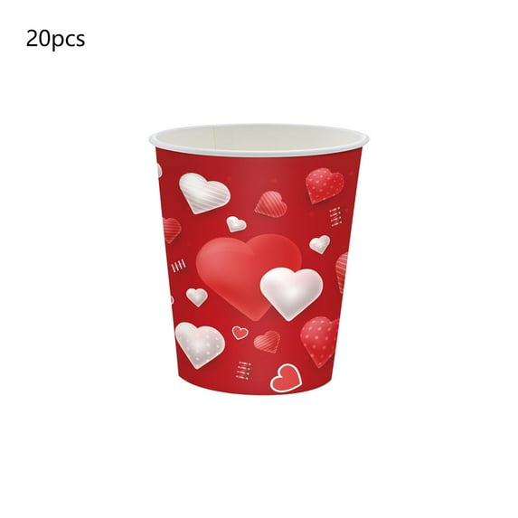 Luoshdecor Valentines Day Paper Cup,20Pcs Red Heart Love Dessert Plates for Valentine's Wedding Memorial Day Party Dinner Tableware Decorations