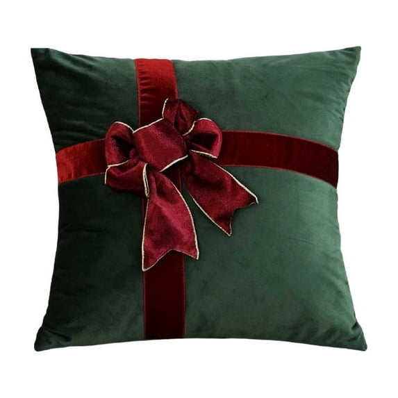 Luoshdecor Velvet Throw Pillow，18 in Red Bow Holiday Decorative Throw Pillow for Christmas Valentine's Day Home Bedroom Decoration
