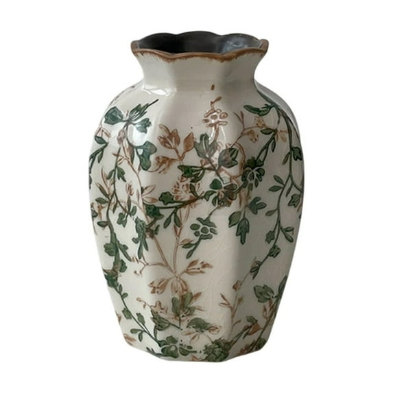 Luoshdecor Vintage Ceramic Vases,Green Chinoiserie Floral Vase Cracked for Home Decor, Table, Living Room, Bookshelf