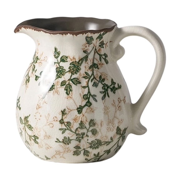 Luoshdecor Vintage Ceramic Vases with Handle,Green Chinoiserie Floral Vase Cracked for Home Decor, Table, Living Room, Bookshelf