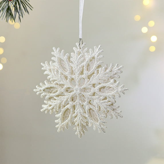Luoshdecor White Christmas Hanging Ornaments,Plastic Glitter Bell Pine Snowflakes Wreath Christmas Trees Ornaments for New Year Party Winter Wedding Decor