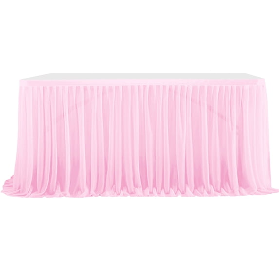 Luoshdecor White Table Skirt for Rectangle Tables,Chiffon Sheer Tablecloth for Birthday Wedding Party Decor 48x29 in