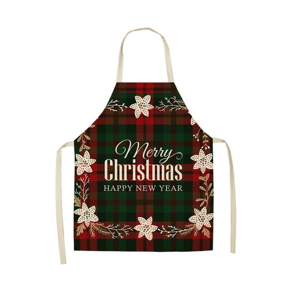 Luoshdecor Winter Apron,Plaid Elk Tree Apron for Adult Christmas Aprons with Strap for Kitchen Party Cooking 26.8 in