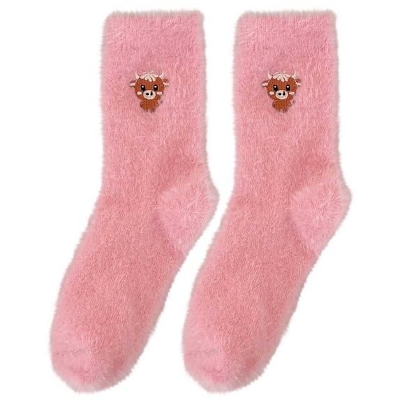 Luoshdecor Winter Fuzzy Socks for Women,Cozy,Plush,Soft Warm Socks, Cute Hightland Cow Socks for Valentine