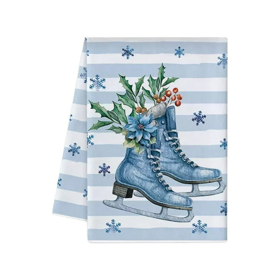 Luoshdecor Winter Wonderland Dish Towels,Blue Snow Man Forest Kitchen Towels ,24x16 Inch Hand Towels for Christmas ,Winter Decor