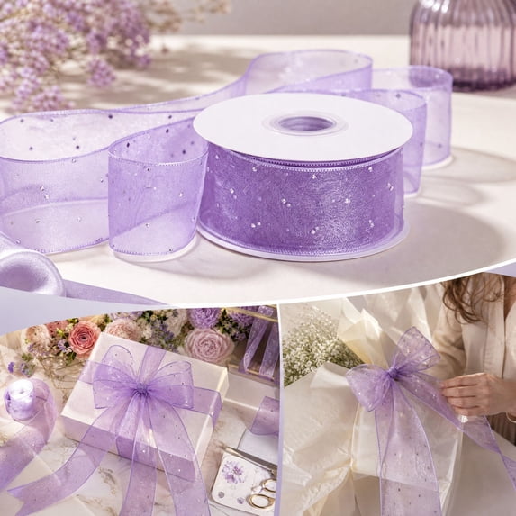 Luoshdecor Wired Ribbons,for DIY Handmade Bows Crafts, Gift Wrapping and Christmas Party Decoration, 1.5 in x 9.8 Yards