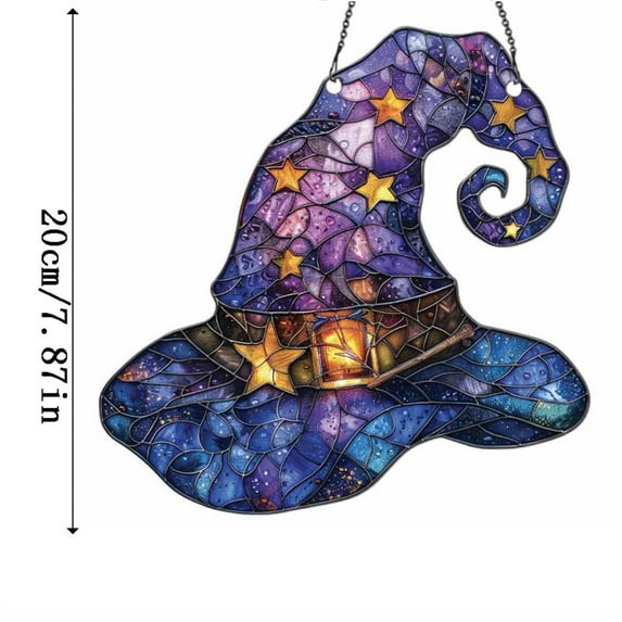 Luoshdecor Witch Hat Window Hanging Panel,Acrylic Stained Glass Window Hanging Decor Panel Hangings Wall Halloween Decor(1 Pack)