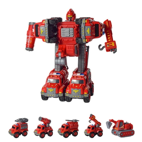 Luoshdecor5 in 1 Fire Truck Transforming Car Robot Toys, Detachable Construction Vehicles Set,Easy Assembly Christmas Birthday Gifts for Boys 6-12 Years Old