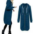 thumbnail image 1 of Luowei Christmas Leisure Outdoor Anoraks, Blue Winter Windproof Plus Size Anoraks, Women Casual Long Hooded Drawstring Solid Zip Jacket Pockets Jacket Zipper Coat, XXL, 1 of 9