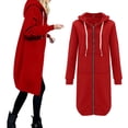 thumbnail image 1 of Luowei Christmas Leisure Outdoor Anoraks, Red Winter Windproof Plus Size Anoraks, Women Casual Long Hooded Drawstring Solid Zip Jacket Pockets Jacket Zipper Coat, XL, 1 of 9