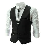Luowei Christmas Men's Outerwear Vests, Black Winter Warm Christmas Vest, Men's Business Leisure Wedding Vest V Neck Sleeveless Slim Jacket Vest, S