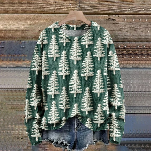 Luowei Christmas Plus Size Hoodies, Green Winter Thermal Christmas Hoodies, Christmas Art Tree Print Retro Casual Pullover Sweatshirt, 3XL