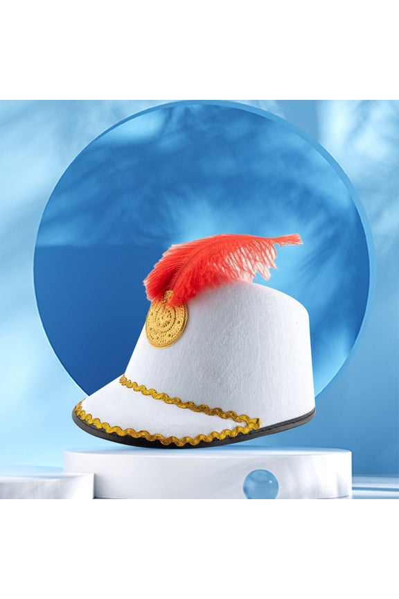 Hat With Feather Hat Cos Honor Guard Hat Drum High Top Honor Cap, White, One Size