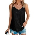 thumbnail image 1 of Luowei Sequin Tops for Women V Neck Tank Tops Sparkly Club Night Concert Outfits, Black, XL, 1 of 9