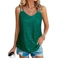 thumbnail image 1 of Luowei Sequin Tops for Women V Neck Tank Tops Sparkly Club Night Concert Outfits, Green, L, 1 of 9