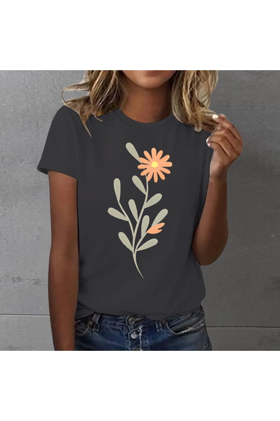 Spring/Summer Essential Women's Soft Casual 2D Floral Print Round Neck T-Shirt for Effortless Fashion, Pink, S