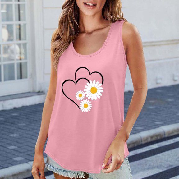 Luowei Summer Tops for Women's 2025 Trendy Round Neck Short Sleeve Vest - 2D Printed Casual Loose Fit with Versatile Suspender Design, Watermelon Red, M